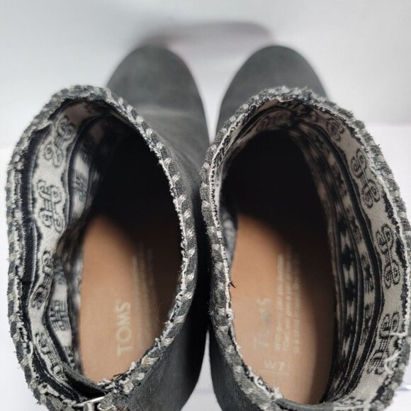 Toms Women's Leila Boot Womens 7 Block Heel Gray Suede Bootie Comfy Boho Shoe - Picture 11 of 13